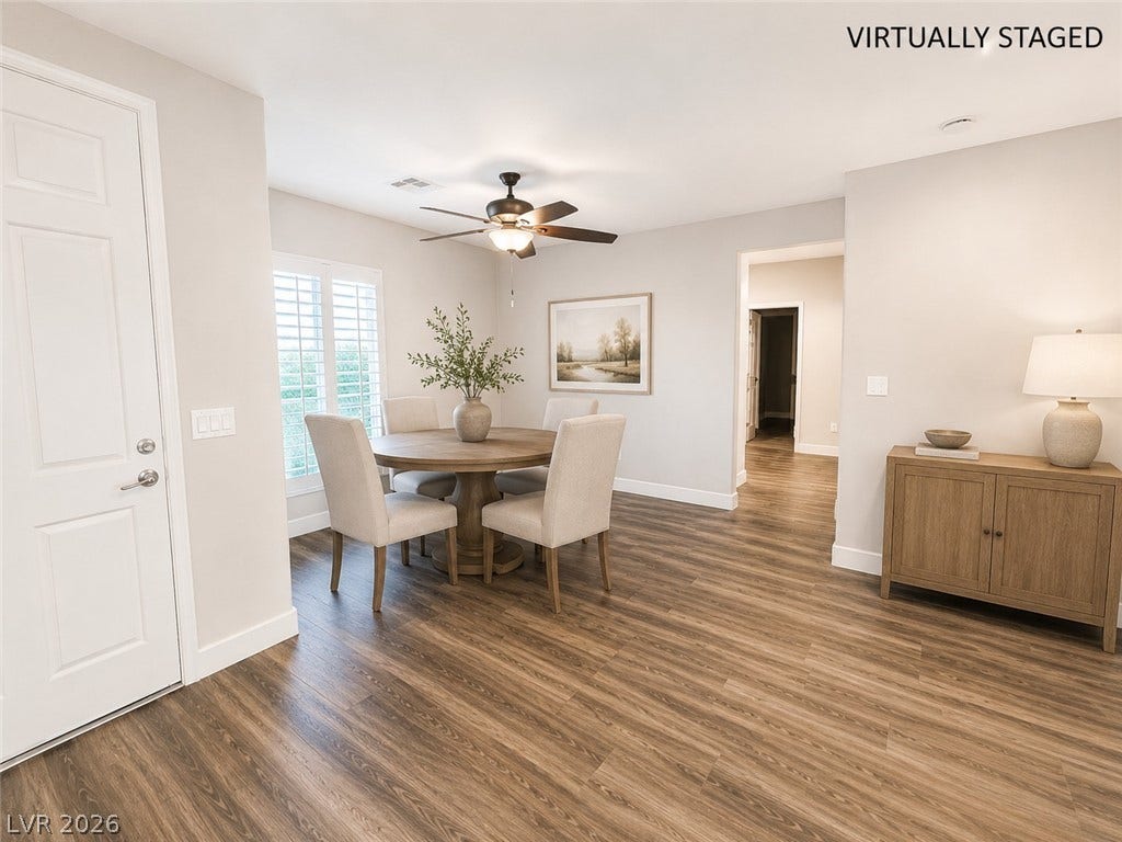 2237 Merrimack Valley Avenue, Henderson, NV 89044 Rich tile-flooring and plantation shutters bring timeless warmth to this open dining space.