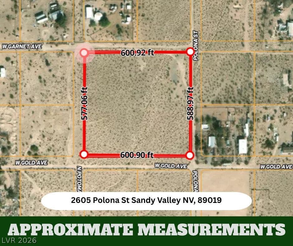 Approximate boundary lines outline this desert property on an aerial overview.