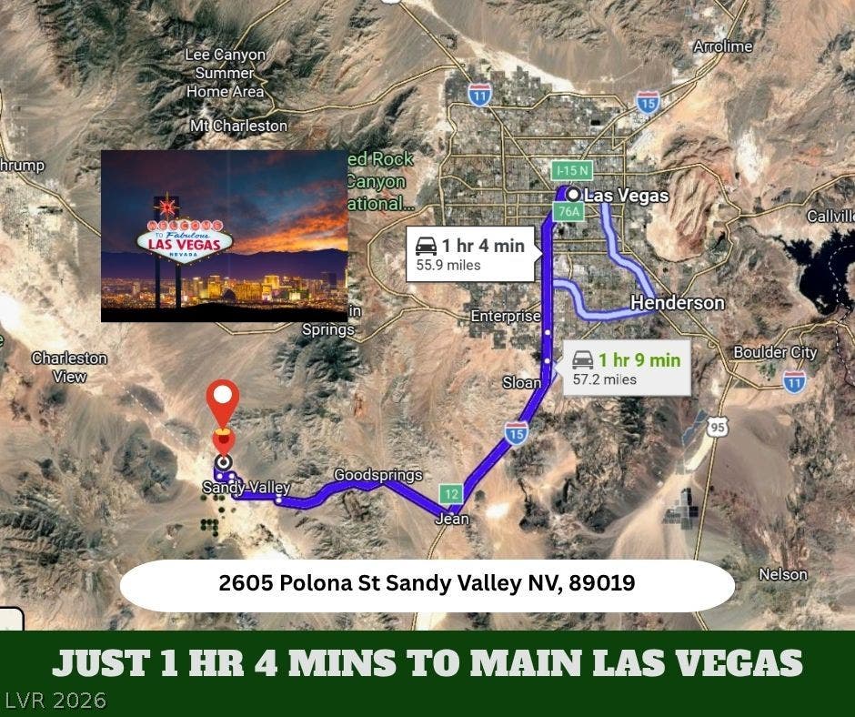 Regional map highlights the property location relative to nearby Las Vegas destination points.