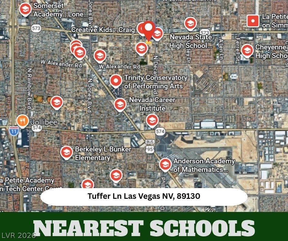 An aerial map highlights nearby educational options and neighborhood connectivity.