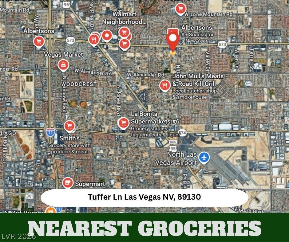 An aerial map highlights nearby grocery stores and local conveniences surrounding this residential address.