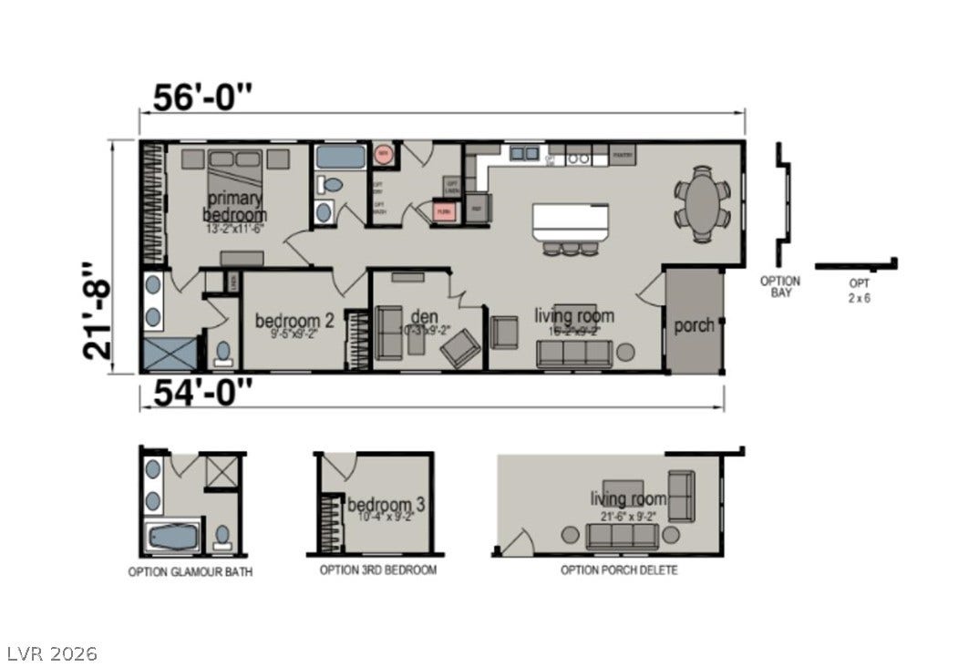 An organized floor plan showcases multiple bedroom configurations and a spacious living area layout.