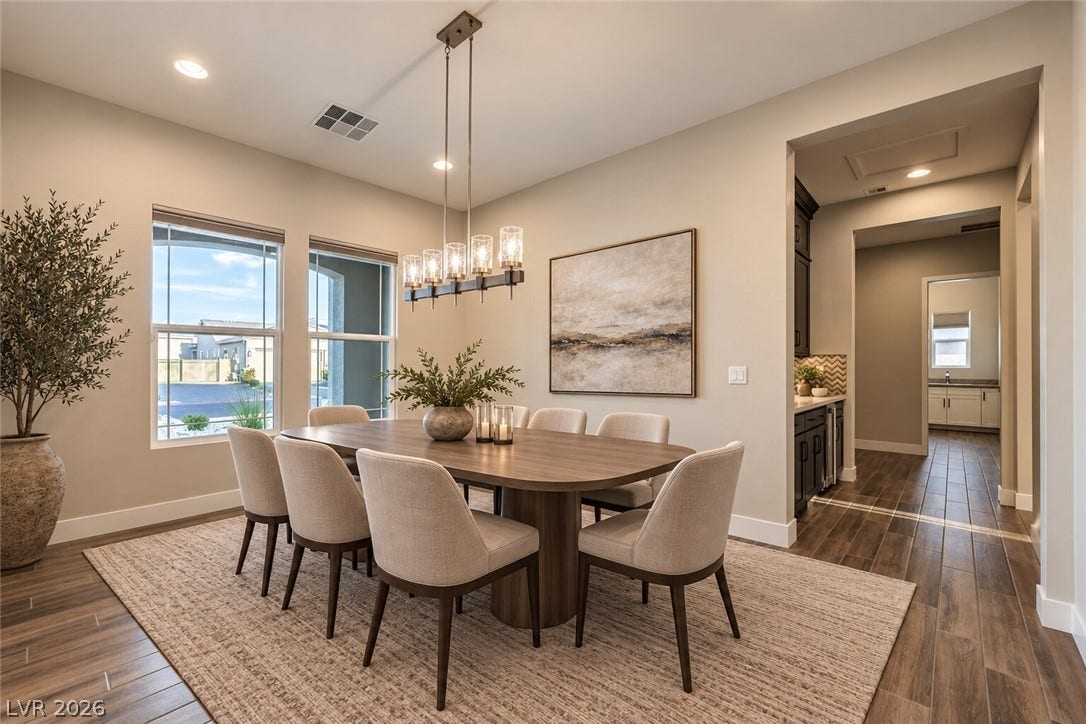 5455 Grambley Street, Las Vegas, NV 89149 Virtually staged dining Room leads to butler pantry with ice maker and kitchen
