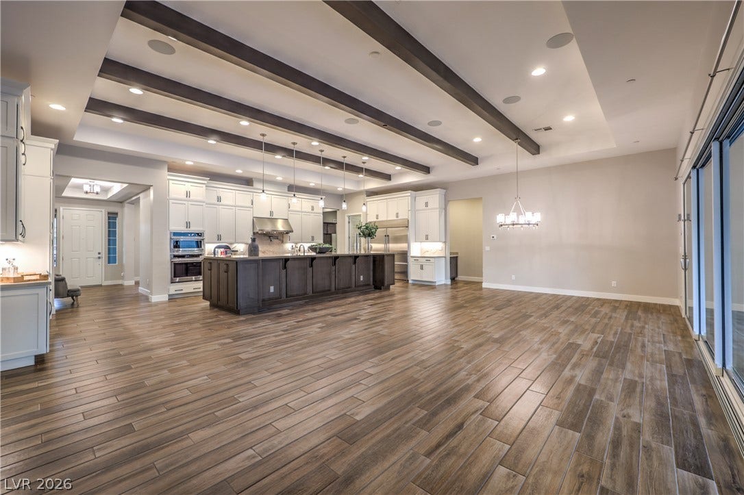 5455 Grambley Street, Las Vegas, NV 89149 Grand great room with spectacular 11 foot beamed ceilings