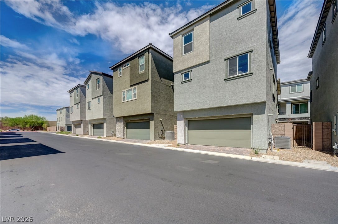 Modern multi-level exterior architecture features clean stucco finishes and integrated ground-level garages.