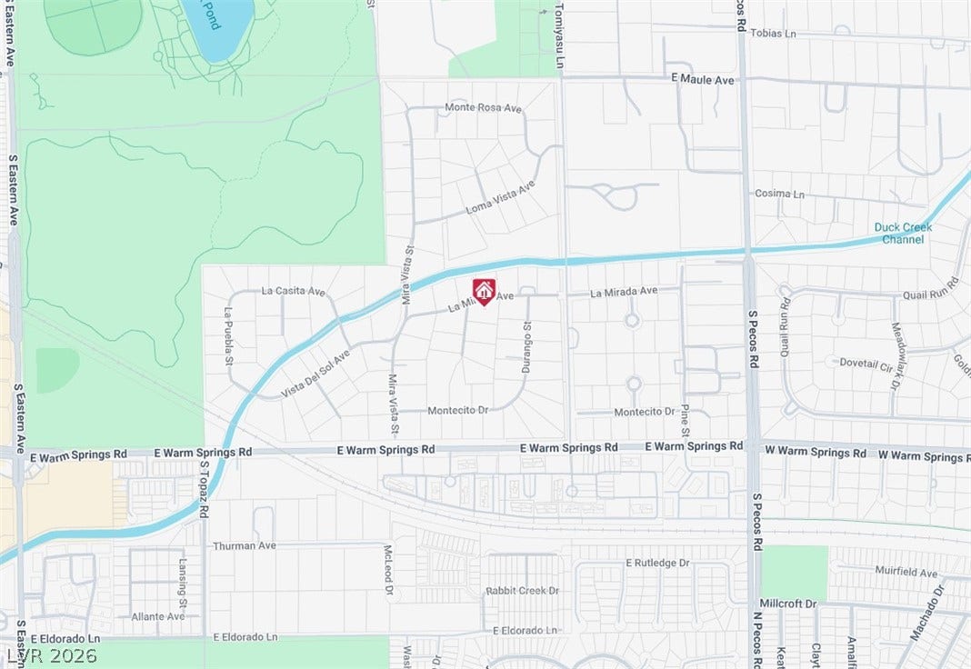 7154 Ranchito Circle, Las Vegas, NV 89120 A detailed map reveals the home's proximity to local parks, channels, and major roadways.