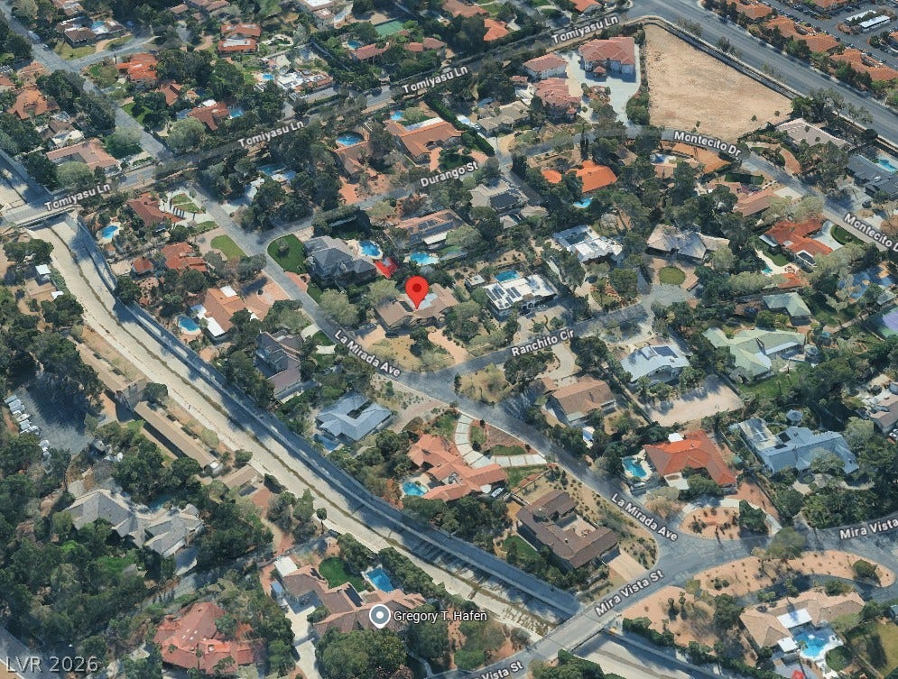 7154 Ranchito Circle, Las Vegas, NV 89120 An aerial map highlights the property within a peaceful residential neighborhood.