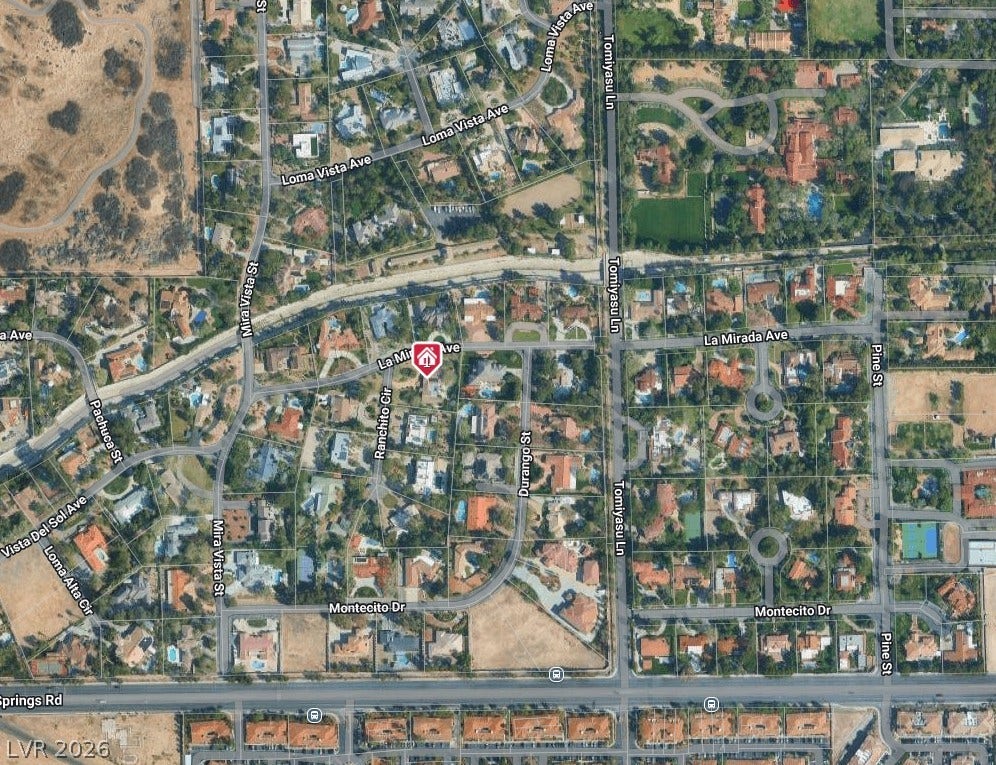 7154 Ranchito Circle, Las Vegas, NV 89120 Satellite perspective showcasing the neighborhood layout and proximity to local streets.