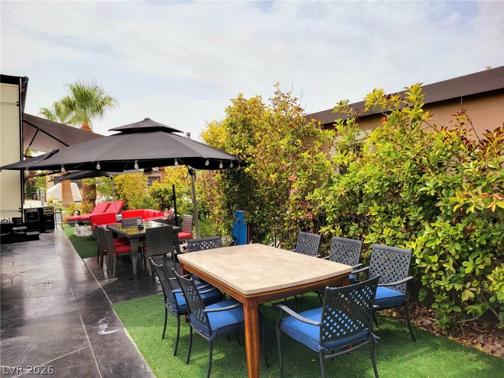 8175 Arville Street, #293, Las Vegas, NV 89139 Lush mature hedges provide natural privacy for this versatile outdoor living space.