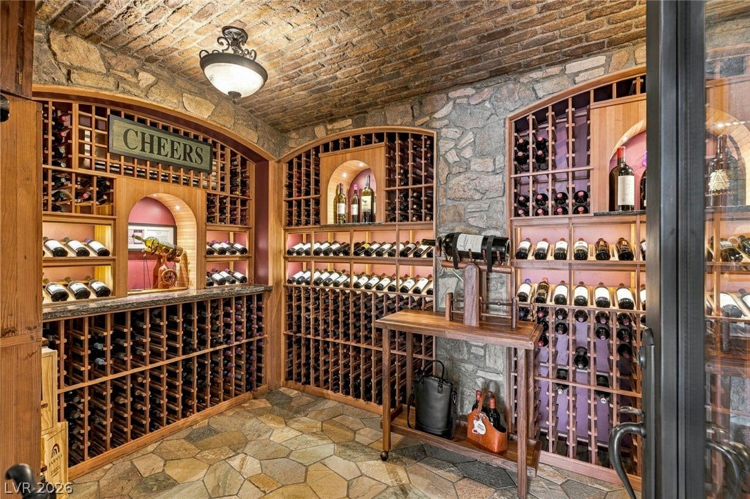 7 Lido Nord, Henderson, NV 89011 An authentic brick-vaulted ceiling and stone walls define this magnificent wine cellar.