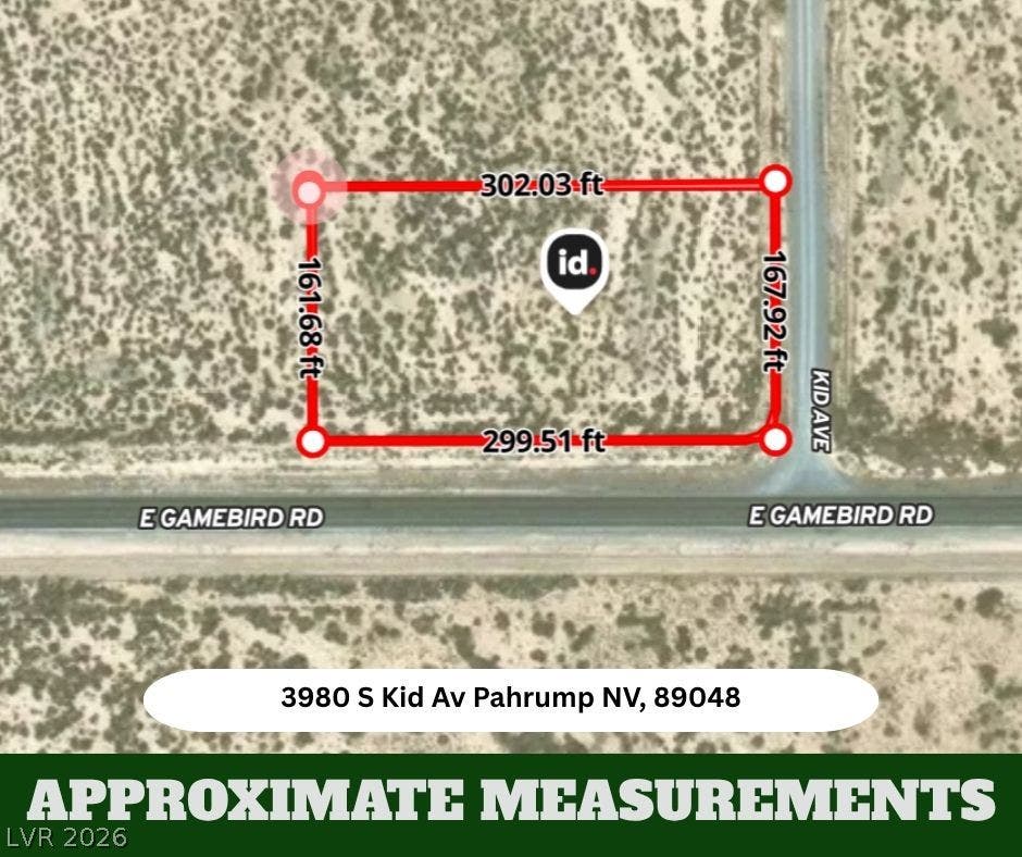 Approximate boundary measurements outline the dimensions of this desert acreage.
