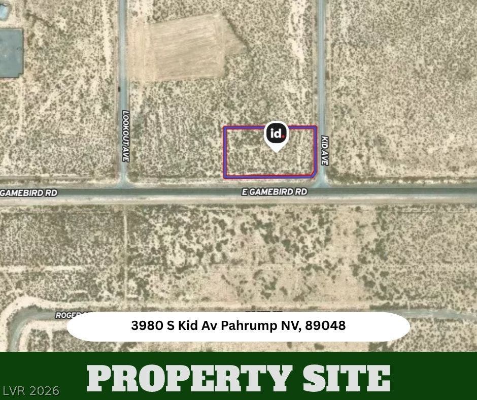 An aerial plat map outlines the boundaries of this desert property site.