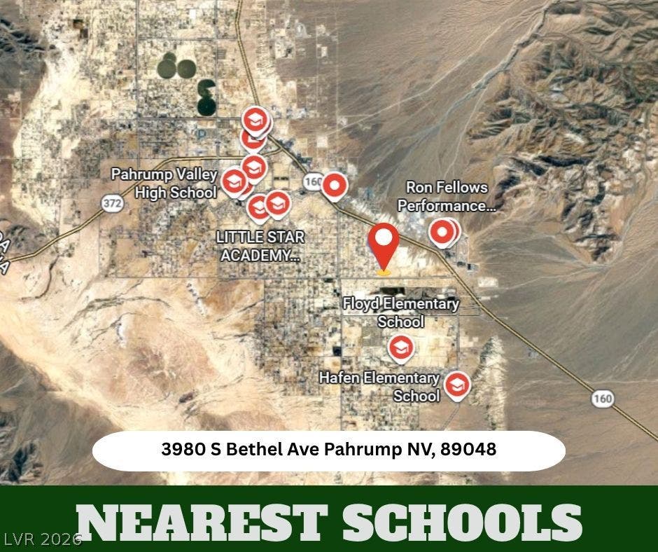 An aerial map highlights the convenient proximity of nearby schools to this property location.