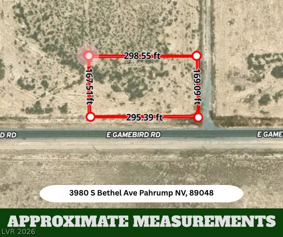 Approximate boundary measurements outline the dimensions of this residential desert lot.