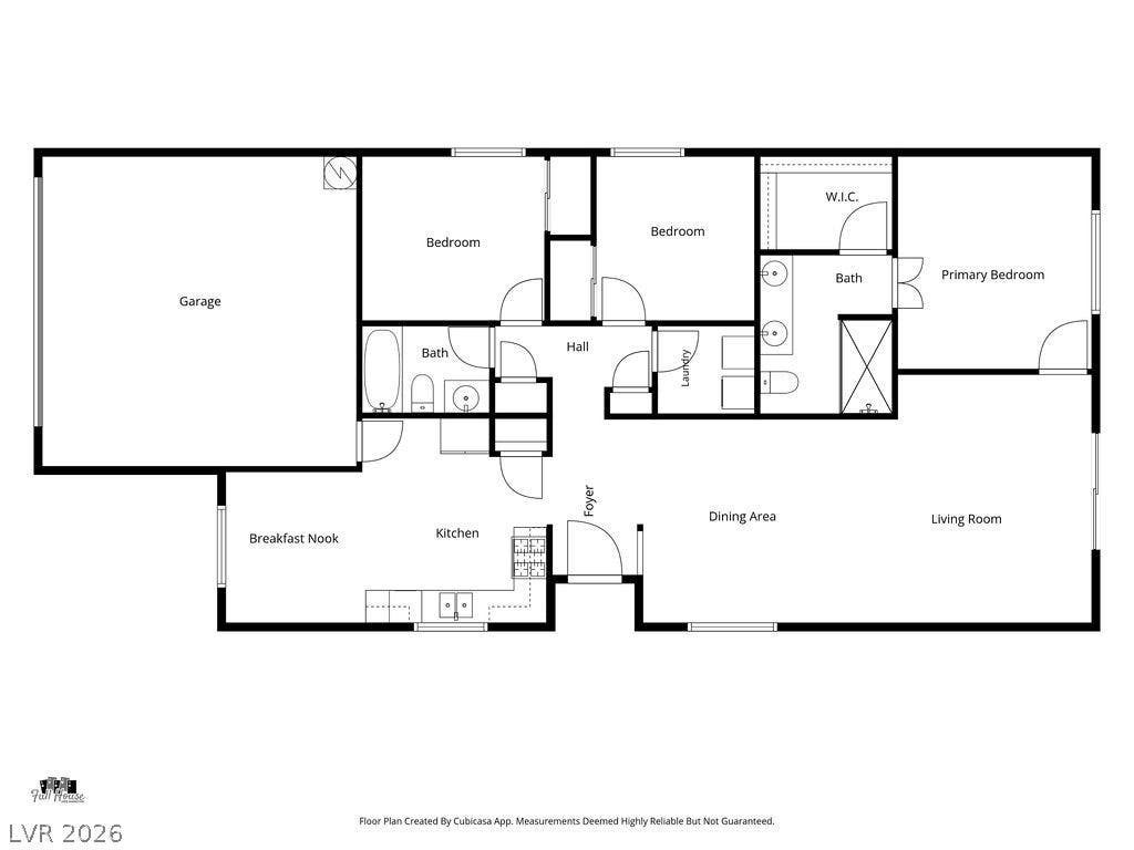 3432 Herring Gull Lane, North Las Vegas, NV 89084 A detailed layout illustrates the functional flow of this single-story residential floor plan.