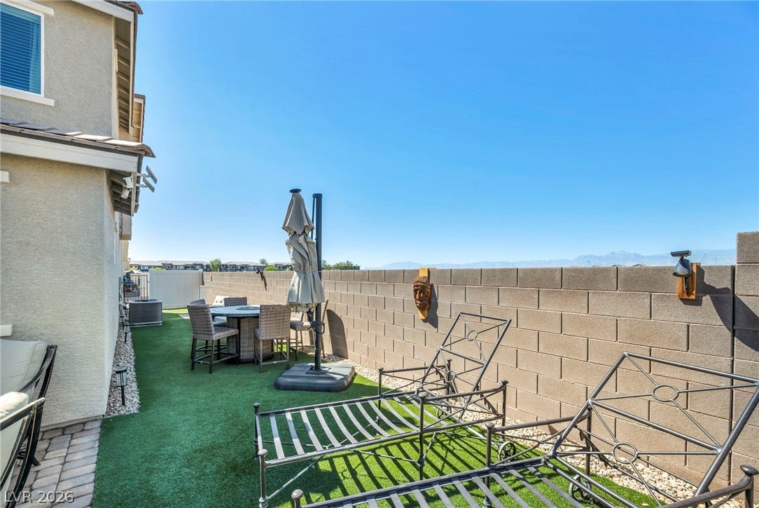 2594 Canary Yellow Court, North Las Vegas, NV 89086 An enclosed block wall surrounds this private yard area with mountain views in the distance.
