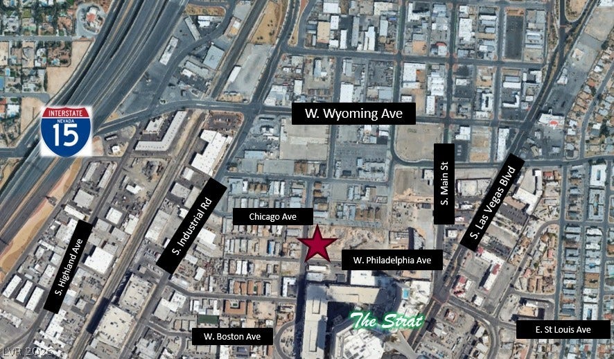 An aerial map highlights the property location near major roadways and local landmarks.