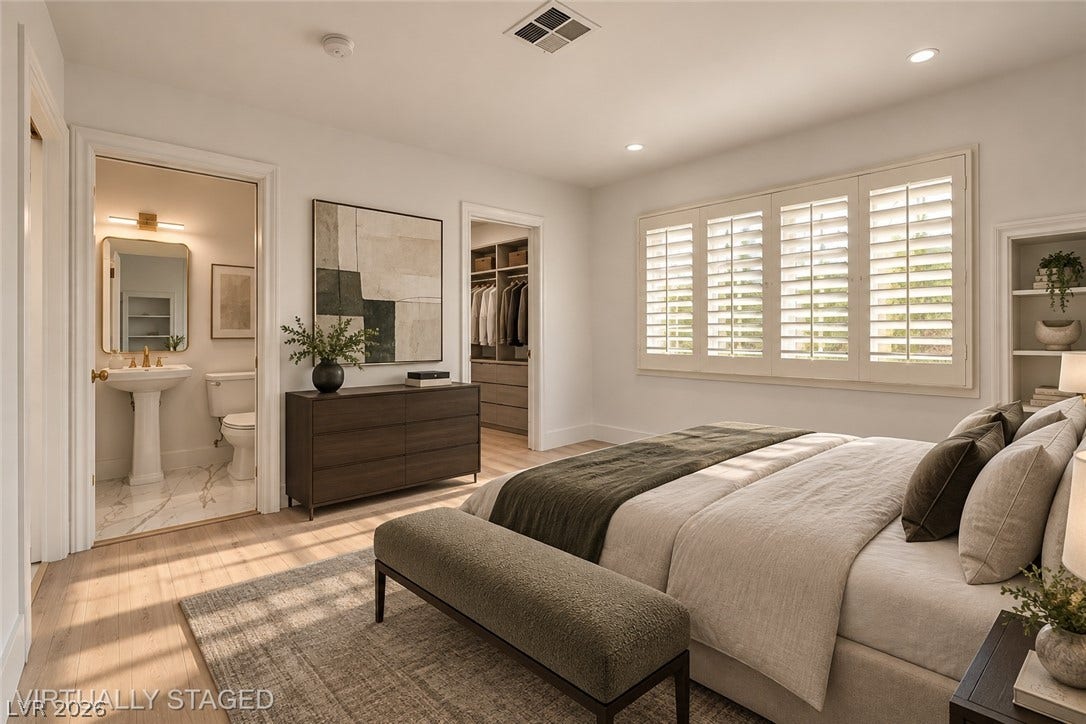 2001 Silver Avenue, Las Vegas, NV 89102 A private sanctuary featuring light wood floors and custom plantation shutters.