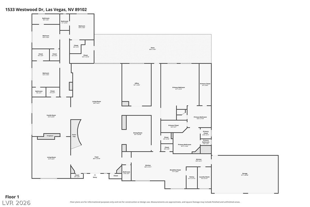 A detailed layout illustrates the functional flow of this spacious single-level residence.