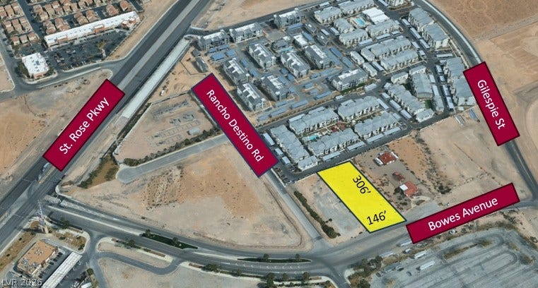 Bowes Avenue, Henderson, NV 89044 An aerial layout maps the precise boundaries and dimensions of this prime development parcel.