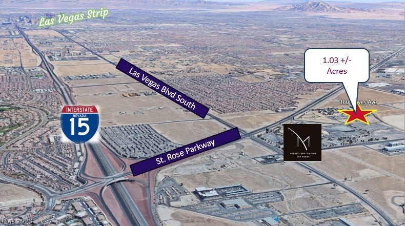 Bowes Avenue, Henderson, NV 89044 An aerial perspective showcases the prime development lot situated near major highway corridors.