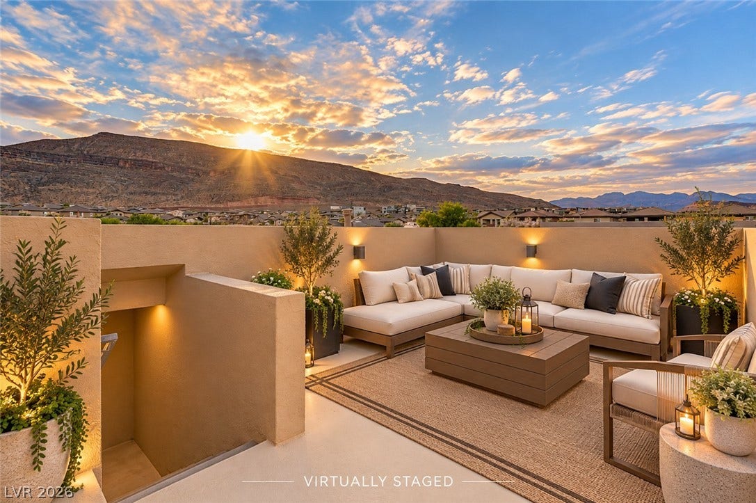 5608 Beckett Hill Court, Las Vegas, NV 89135 Dramatic mountain and sunset views await from this spacious rooftop deck.