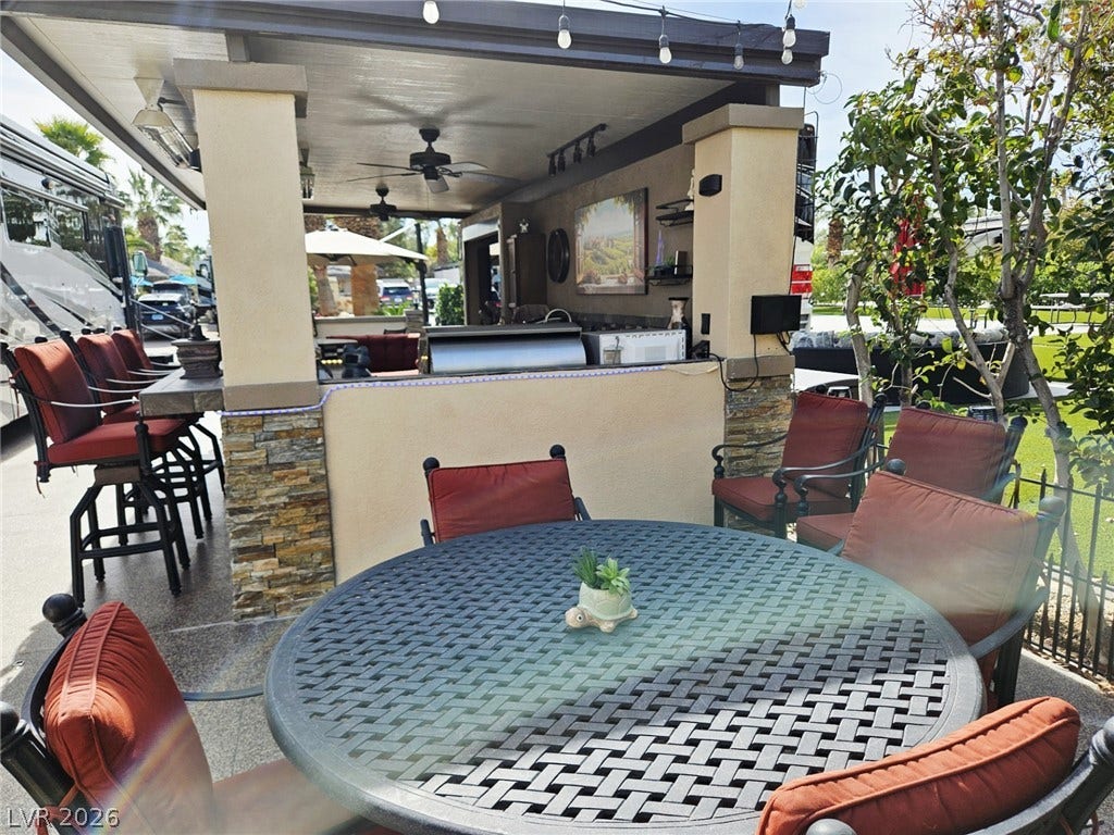8175 Arville Street, #287, Las Vegas, NV 89139 An inviting covered outdoor kitchen and patio area perfect for hosting guests.