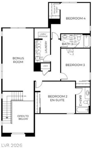 633 Mango Cove Street, Henderson, NV 89011 A detailed layout illustrating the upper-level design with multiple bedrooms and a bonus area.