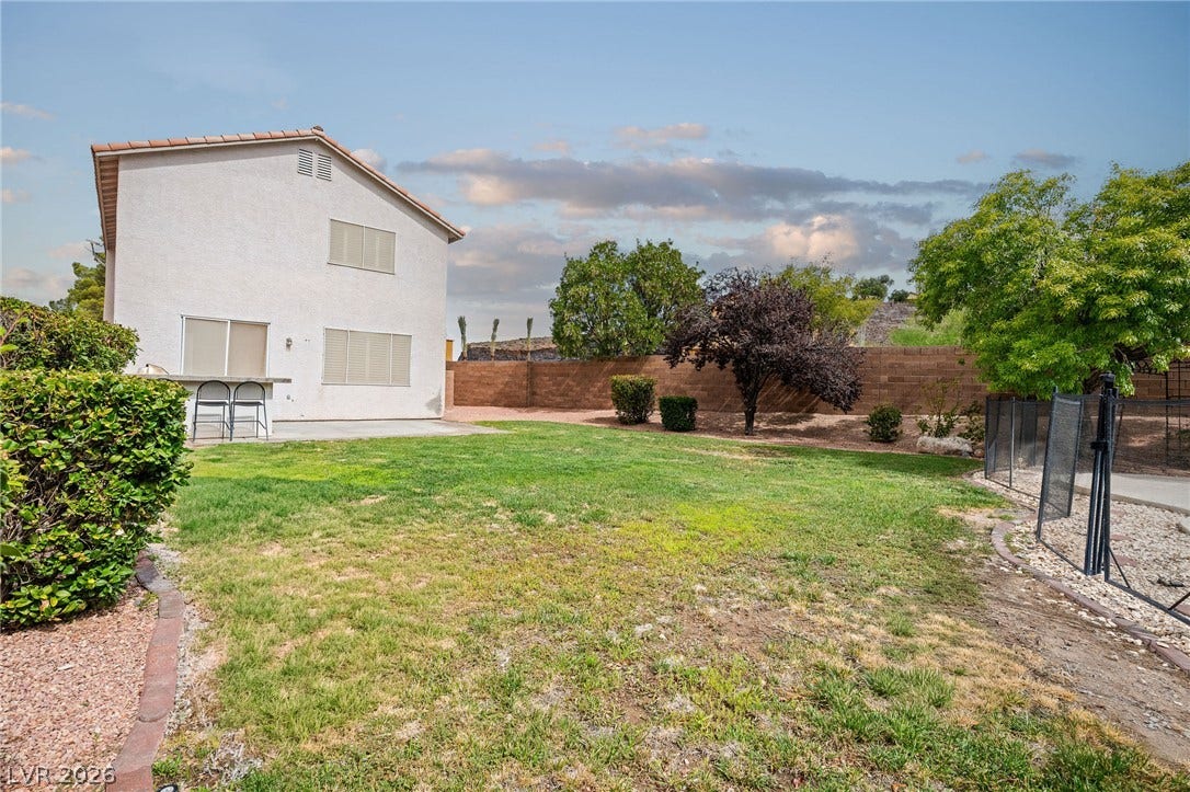2381 Predera Avenue, Henderson, NV 89052 A spacious grassy lawn provides ample outdoor space surrounded by privacy block wall fencing.