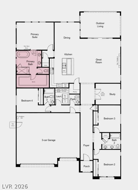 Additional Highlights Include: Stacking sliding glass door at great room, and super shower with free standing tub at primary bath.