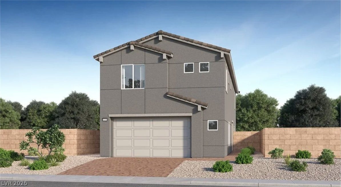 3381 Dancing Waters Street, Las Vegas, NV 89129 A modern two-story exterior features stucco finishes and clean architectural lines.