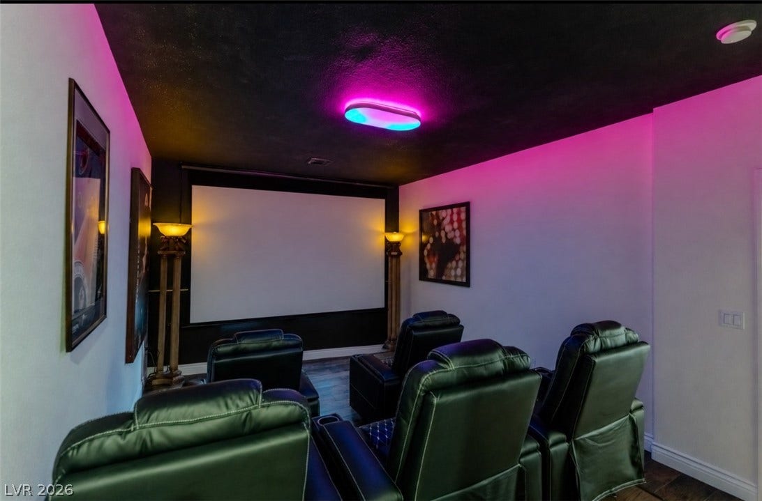 8088 Dark Hollow Place, Las Vegas, NV 89117 An entertainment haven awaits with a projection screen and theater seating, perfect for cinematic enjoyment.