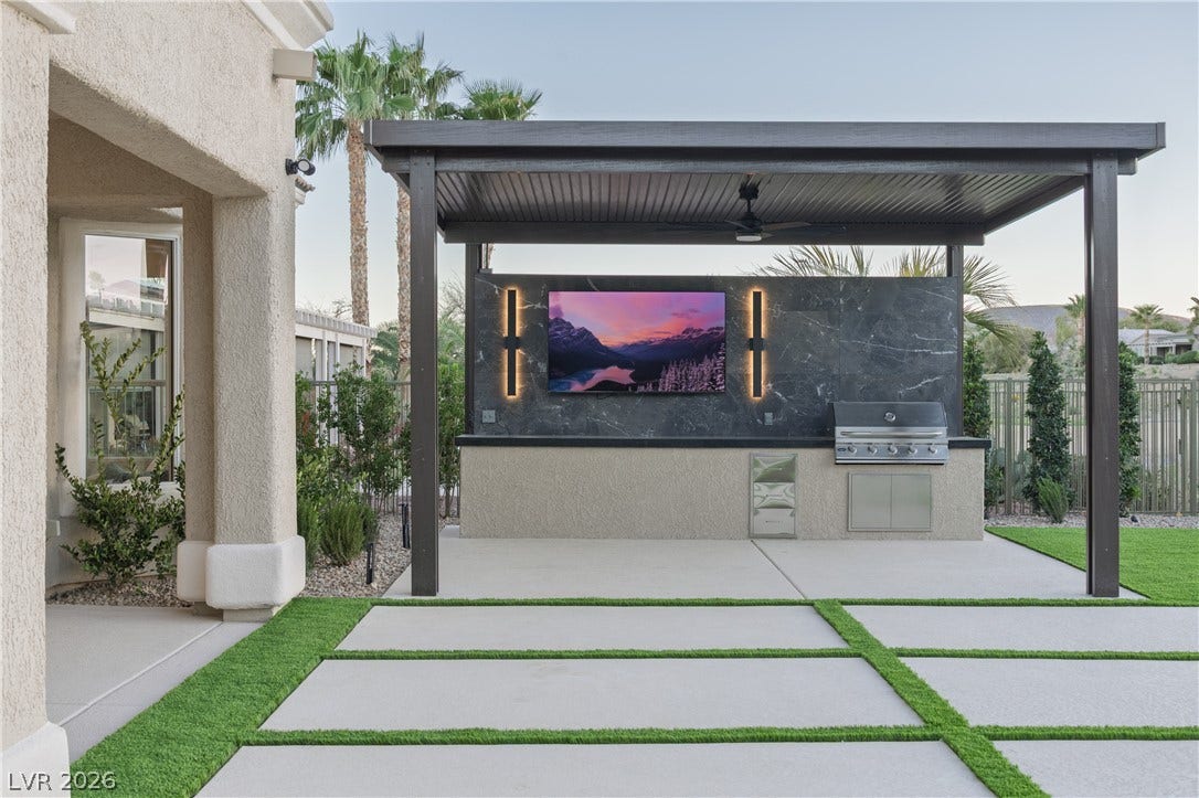 10248 Andante Court, Las Vegas, NV 89135 View of patio / terrace featuring area for grilling and a ceiling fan