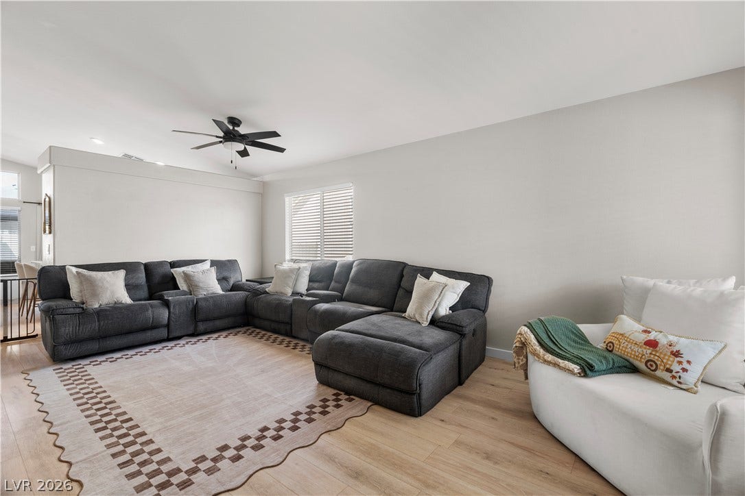 4927 Rancho Domingo Court, North Las Vegas, NV 89031 An open and airy living area highlighting clean lines and smooth wood floors.