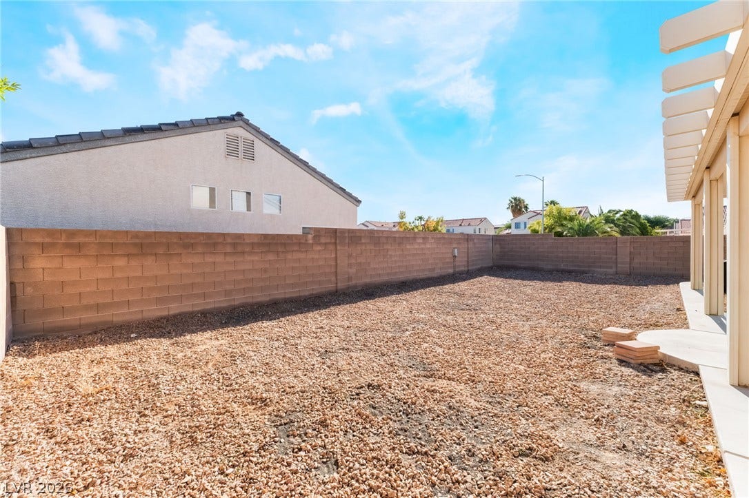 3729 Shimmering Creek Avenue, North Las Vegas, NV 89031 A spacious gravel yard is fully enclosed by a durable block privacy fence.