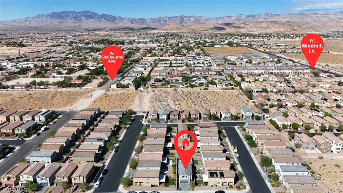 Dramatic mountain vistas frame this peaceful residential neighborhood.