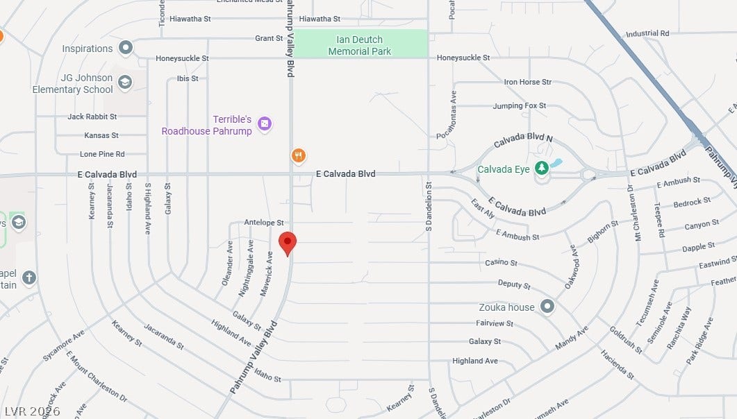 2120 S Pahrump Valley Boulevard, Pahrump, NV 89048 A detailed map highlights the convenient location and surrounding neighborhood of this property.