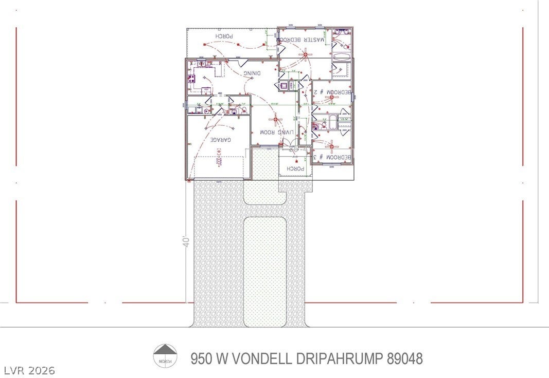 950 Vondell Drive, Pahrump, NV 89048 An architectural schematic illustrates the planned layout and spatial flow of the upcoming residence.