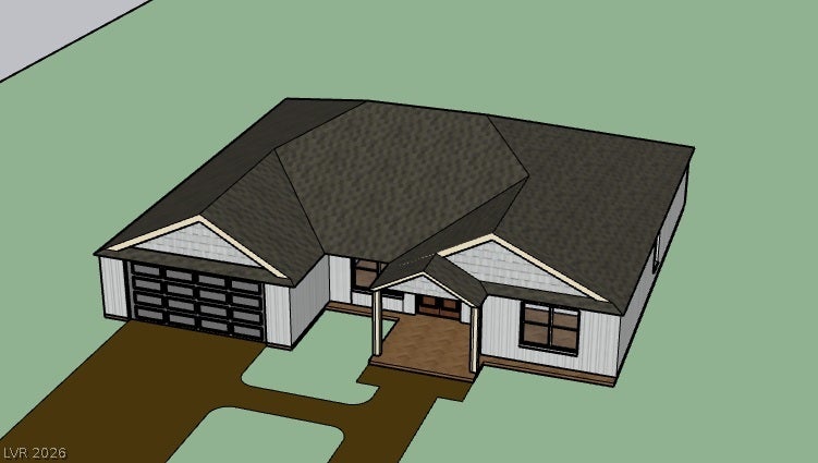 950 Vondell Drive, Pahrump, NV 89048 Clean lines and a spacious garage anchor the architectural rendering of this modern home design.
