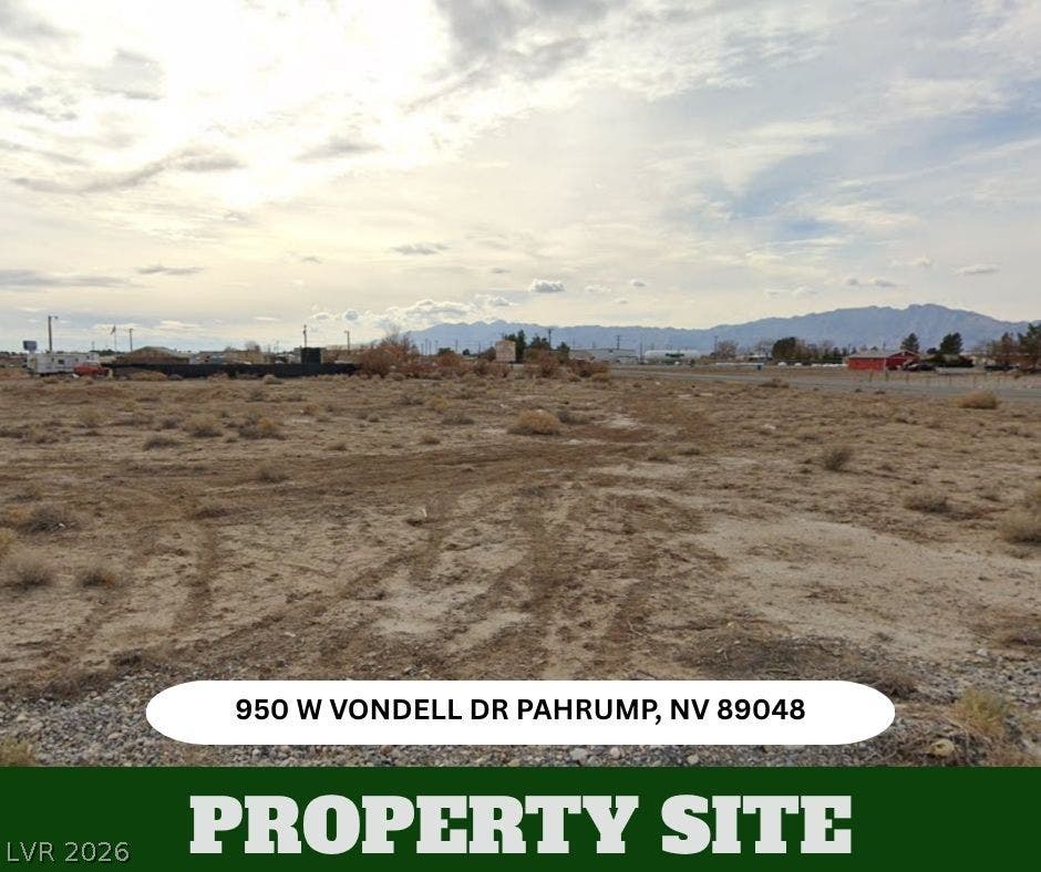 950 Vondell Drive, Pahrump, NV 89048 Distant mountains frame this open desert acreage under a cloudy sky.
