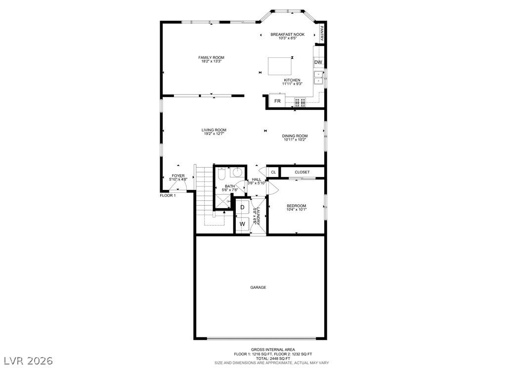 An organized floor plan illustrates the functional layout and spatial flow of the main level.
