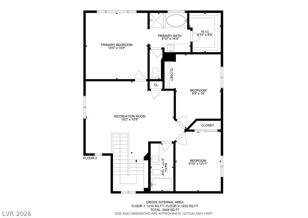 An organized floor plan details the upper-level layout, showing bedrooms and a spacious recreation room.
