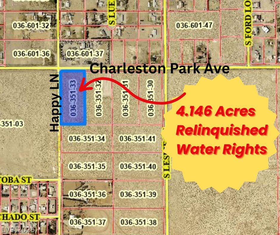 2161 W Charleston Park Avenue, Pahrump, NV 89048 A detailed plat map outlines the parcel boundaries and surrounding streets for this spacious property.