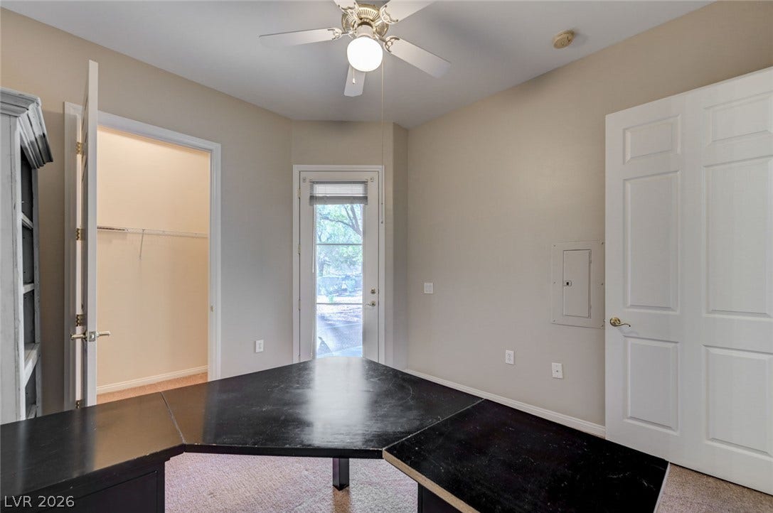 207 Kaelyn Street, #5, Boulder City, NV 89005 Plush carpeting anchors this versatile room featuring direct patio access and a large closet.