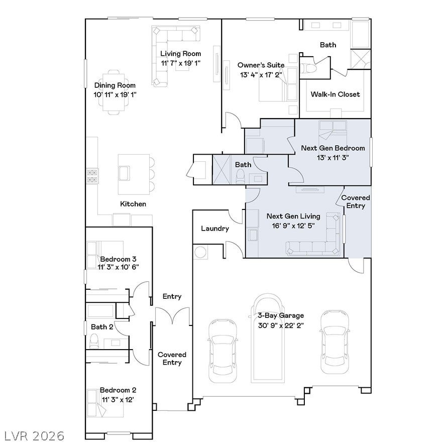 6247 Atlan Pointe Street, Las Vegas, NV 89166 An organized floor plan showcases the seamless flow of this spacious single-level residential layout.