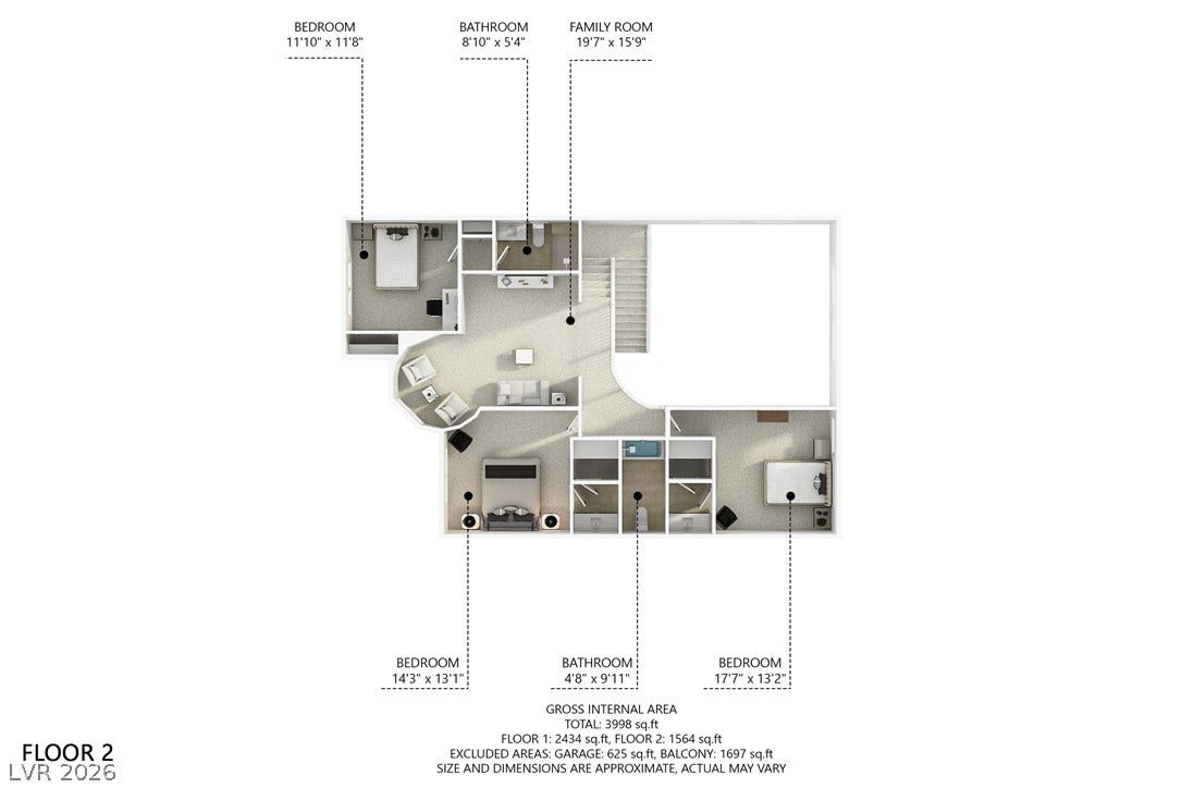 An organized floor plan outlines the spacious second-level layout and room dimensions.