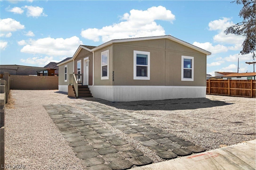 2258 Toiyabe Street, Las Vegas, NV 89156 Clean lines and a functional gravel driveway define this low-maintenance property exterior.