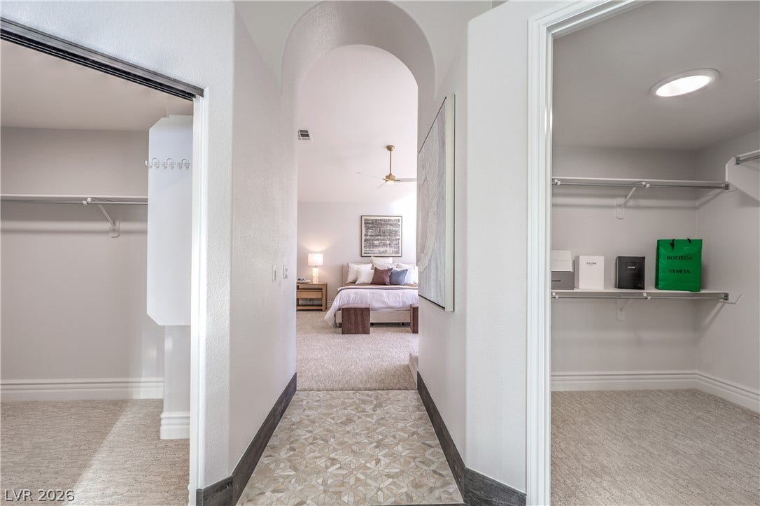 Dual closets in primary suite