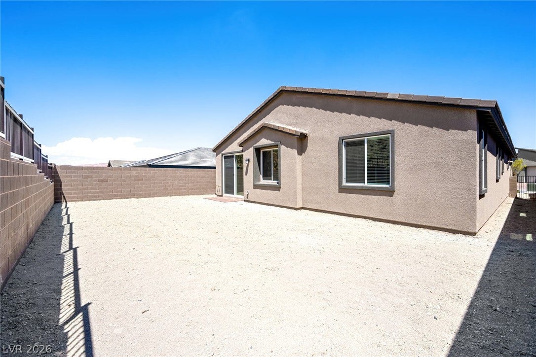 1429 Bianca Falls Drive, Henderson, NV 89011 A spacious backyard enclosed by a solid block wall under clear desert skies.