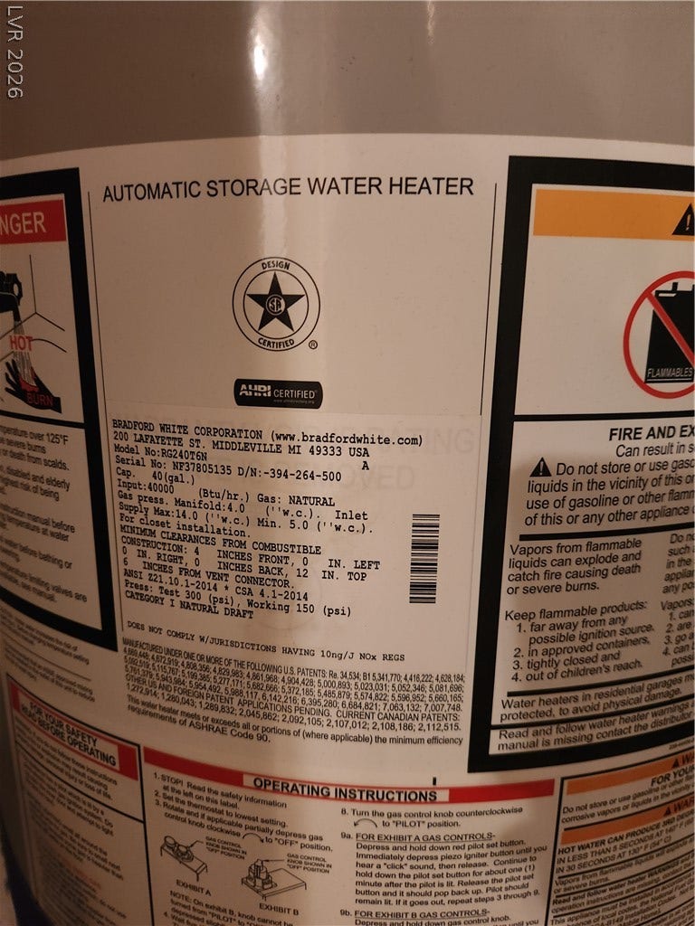 231 W Horizon Ridge Parkway, #924, Henderson, NV 89012 Essential mechanical information is clearly detailed on the manufacturer label of this home equipment.